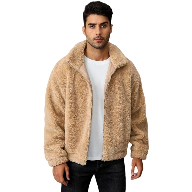 Hot Sale Classic Warm Comfortable Lamb Fleece Jacket for Men Custom Logo Embroidery Windbreaker Sherpa Jacket