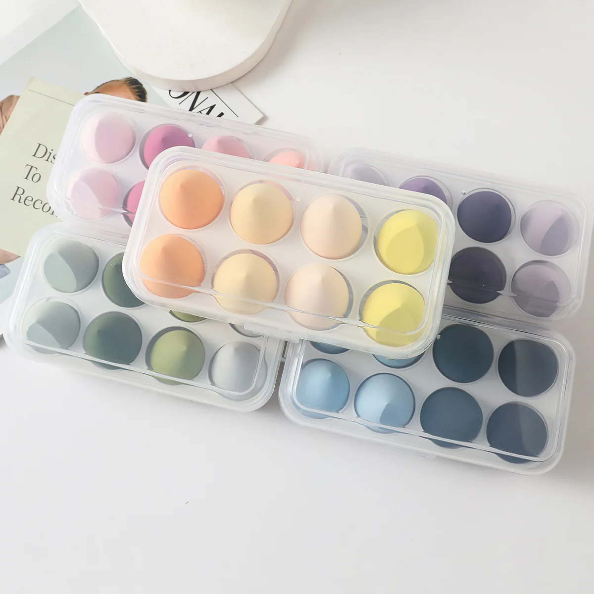 4pcs/pack Cosmetic Egg Powder Puff Box OEM Colorful Organic Beauty Foundation Puff Blender Latex Free Vegan Makeup Sponge Set