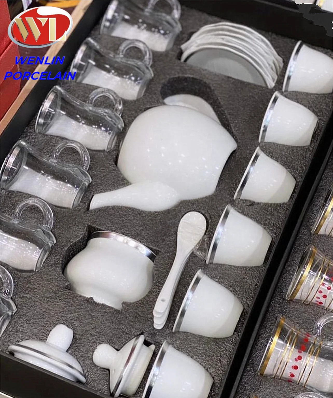 Gold Porcelain Ceramic Bone China Coffee Mugs Cup 18pcs 28 pcs Tea Pot Set Wholesale Turkish Araibia East Habesha Gift Box