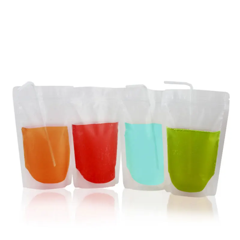 13*23+4cm portable ziplock liquid plastic packaging juice milk tea transparent frosted beverage bag