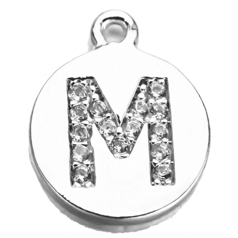 
2021 newest design round shape gold zircon jewelry charm pendant alphabet letter pendant charms with loop 