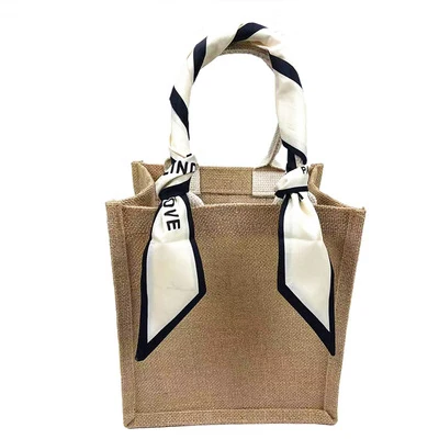 Eco friendly laminated jute bag burlap reusable linen beach bag hessian shopping tote bags with custom logo