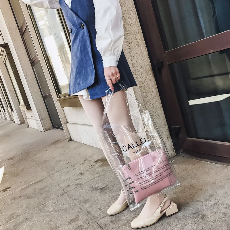 Hot sale Tote Jelly Candy transparent plastic PVC hand bag tote bag shopping bag