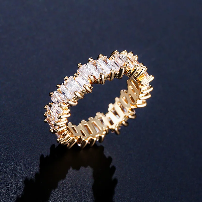 Латунное Настоящее 18k позолоченное цветное 3а кубическое циркониевое кольцо прямоугольное Радужное
