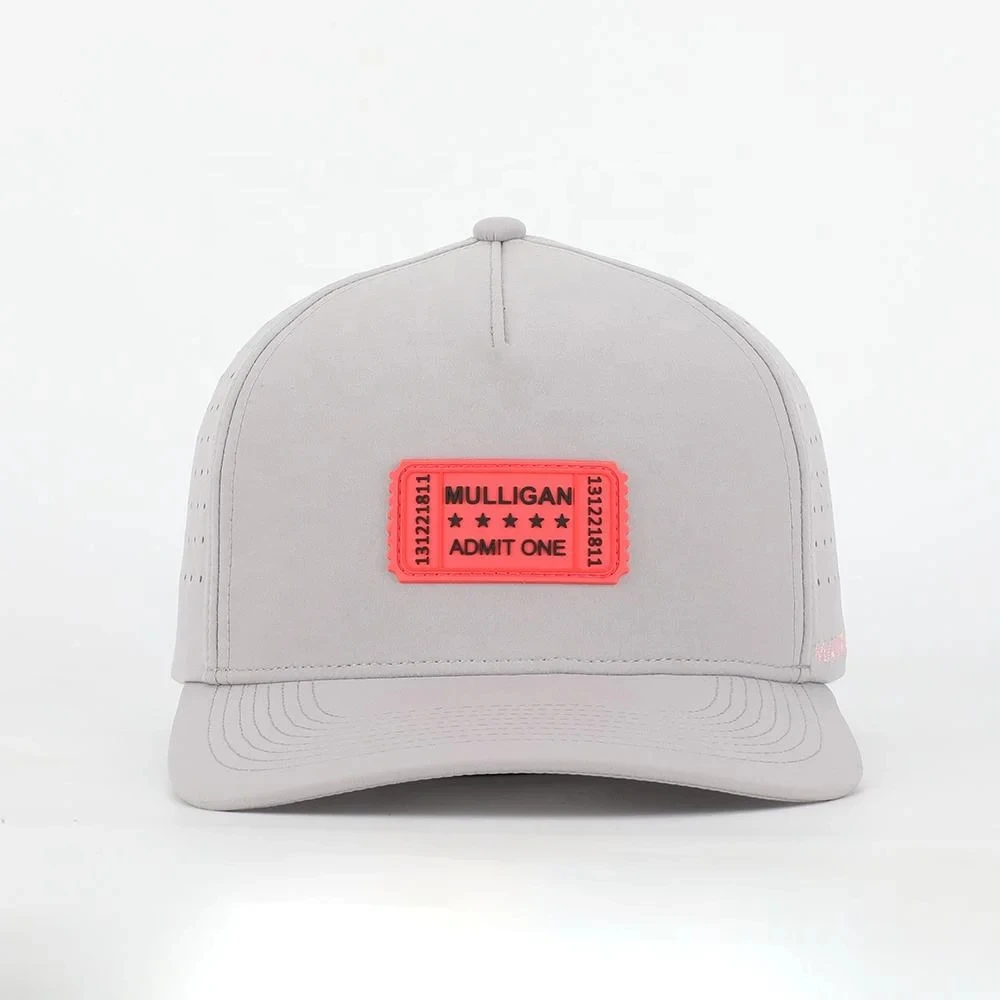 Custom High Quality 5 Panel Rubber Snapback Hat Waterproof Laser Cut Hole Perforated Baseball Caps For Mens