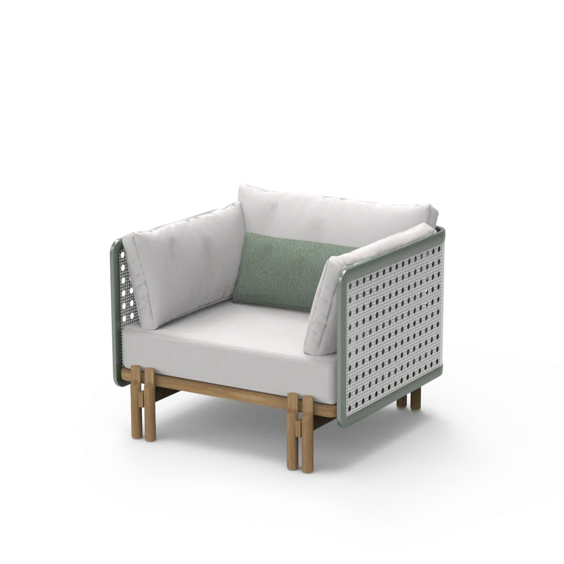 Открытый алюминиевый каркас Лазерная древесина Макс масло готовое сад патио отель Круизный курорт одноместный диван