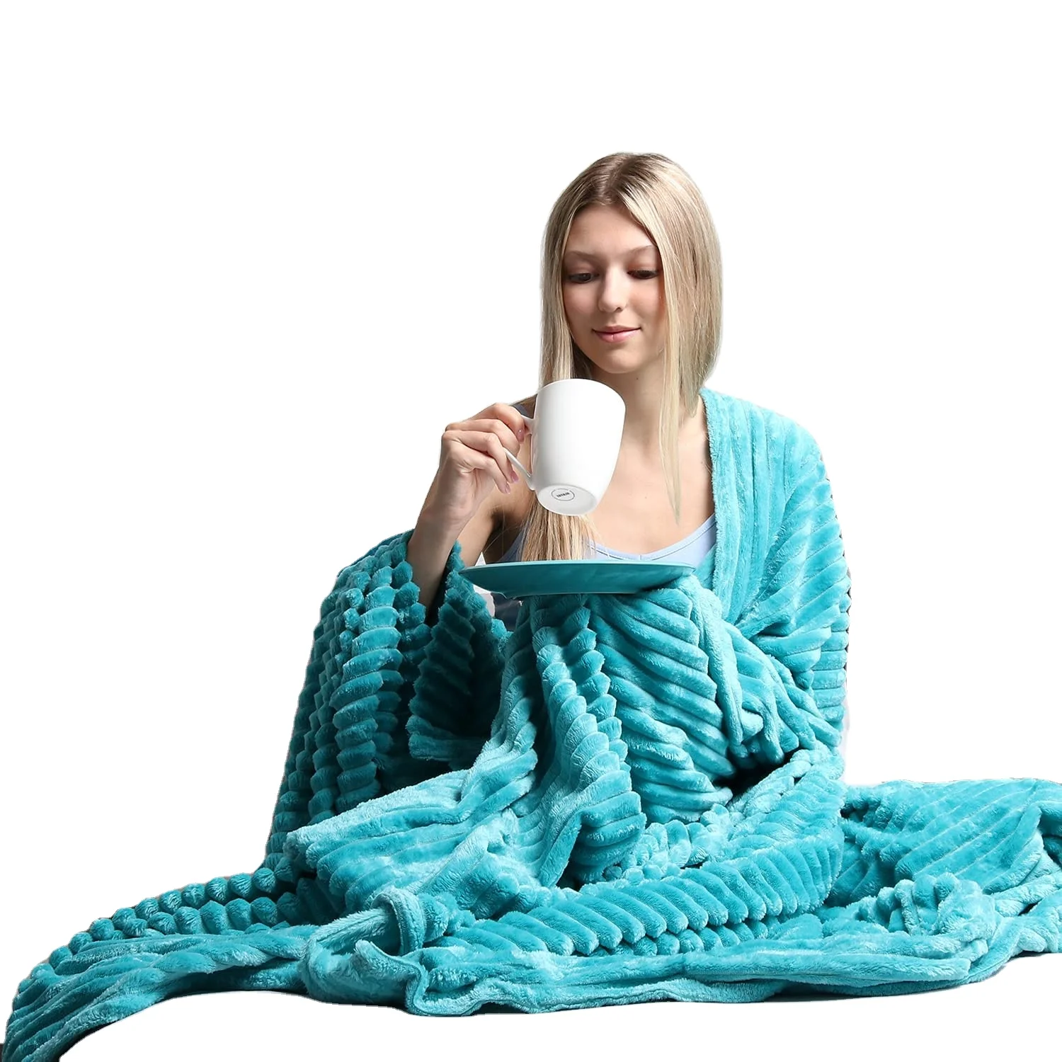 Bedding Basics Cheap Wholesale Winter Plain Flannel Fleece Blanket Luxury Chunky Cut Plush Couch Blankets Throws For Sofa, Teal