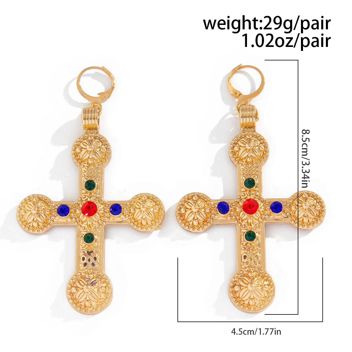 KOMI Big Cross Dangle Drop Earrings for Women Silver Gold Plated Rhinestone Crystal Large Cross Earrings for Women Girls Gifts