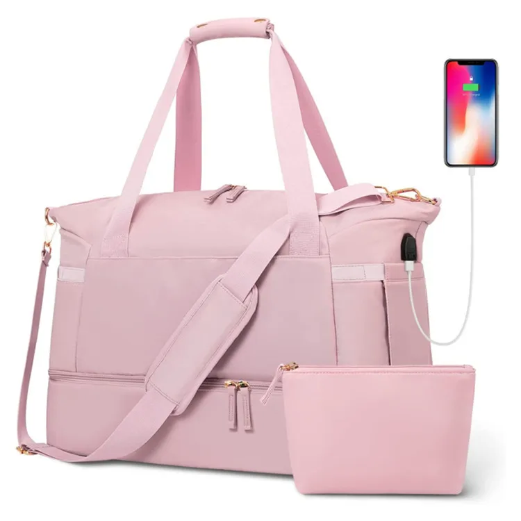Factory Logo Custom Outdoor Leisure Duffle Shoe Compartment Withe USB Designer Weekend Handle Travel Bag