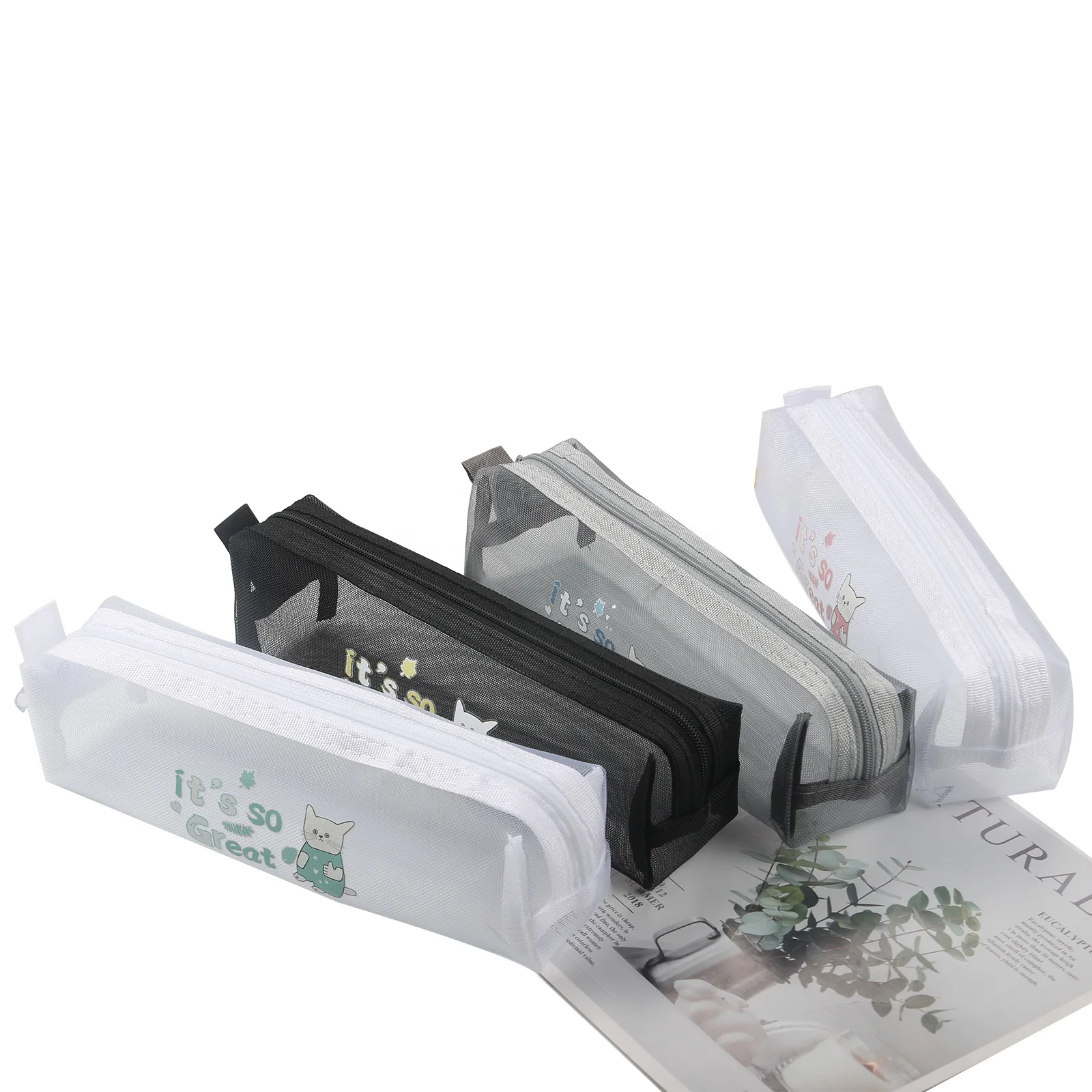 Multi-functional Nylon Mesh Pen Bag Pencil Case Makeup Tool Bag Storage Pouch pencil bag custom