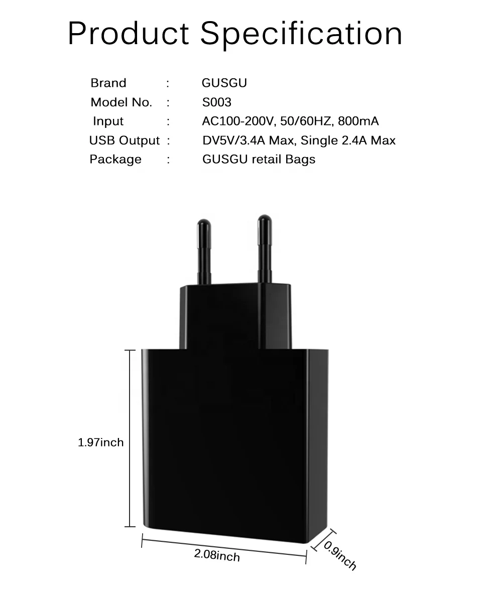 Latest Style Phone Charger Smart Digital Display Portable USB 3 Port Chargers