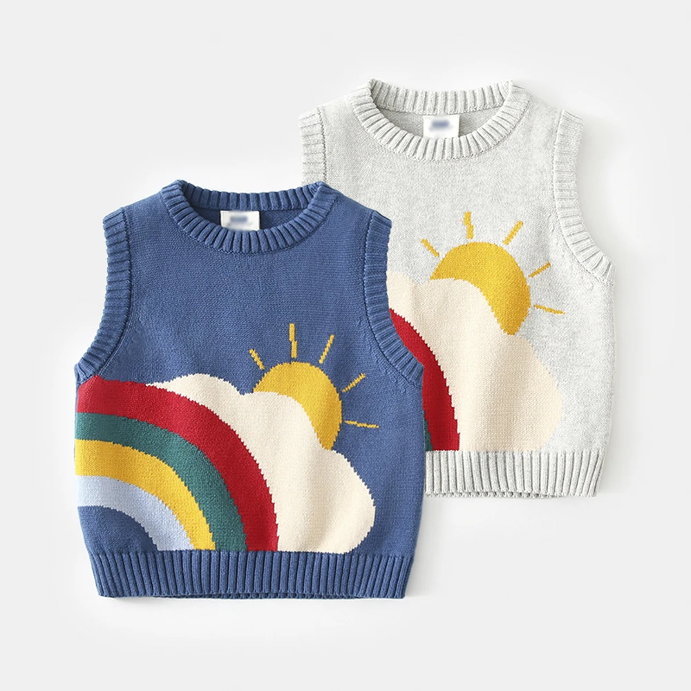 
wholesale kids o neck children embroidery style cotton sweater vest 