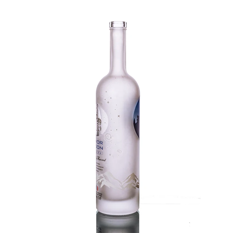 Round Custom Made 750ML White Frosted Printing Organic Glass Vodka Bottles