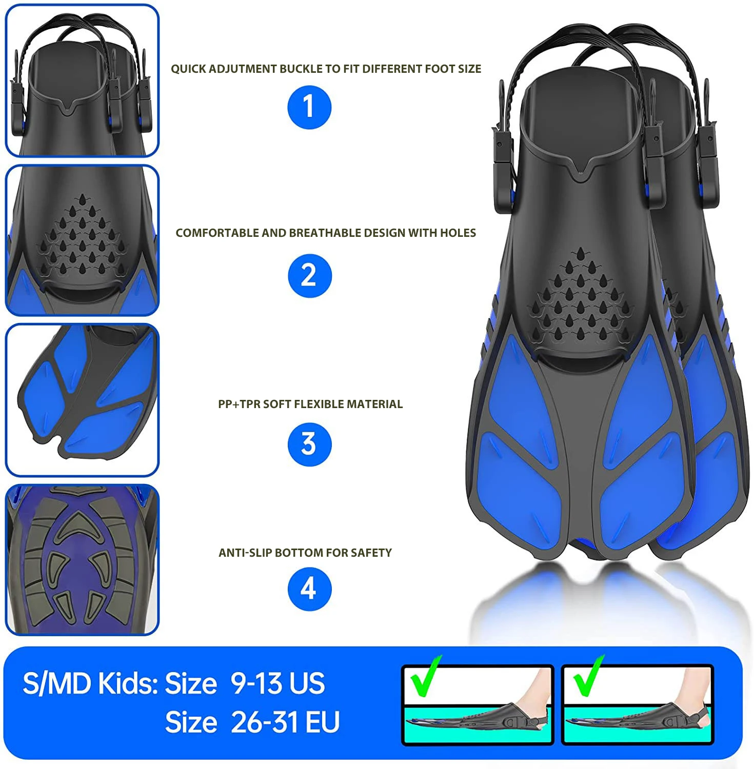 3 Pcs Snorkel Set Luminous Diving Goggles Snorkeling Diving Set Anti-Fog Anti-Leak Kids Diving Mask Kit With Freediving fins