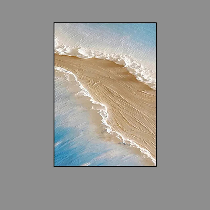 Three-dimension Sandstone Hand-painted Abstract Canvas Painting Wave Scenery Light Luxury Wall Hanging Decor painting with Frame