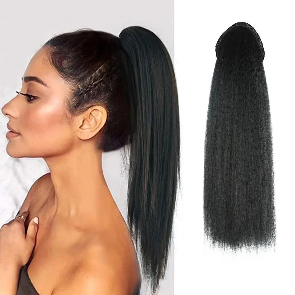 
Лидер продаж, прямые натуральные волосы yaki, 100% бразильские человеческие волосы на шнурке, накладные волосы для конского хвоста для черных женщин 