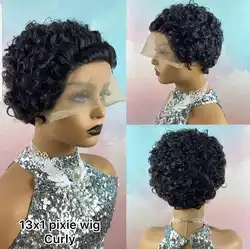 New Arrival Bob Curly Wigs Human Hair,Glueless 13x1 Short Natural Pixie Cut Wig For Women,Pre Plucked Raw Hair Lace Front Wigs