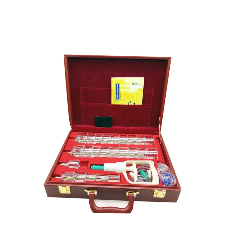 Top quality 24 cups chines vacuum glass cupping hijama cups therapy set for joints back leg