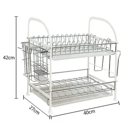 Large Capacity 2-Tier 201 Stainless Steel Utensil Dish Drying Rack Chopping Board Holder with Drain Board Chopsticks Container