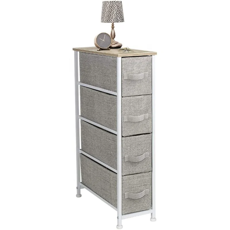 Extra Wide Storage Tower Cabinet Sturdy Steel Frame 4 - Drawer Narrow Chest