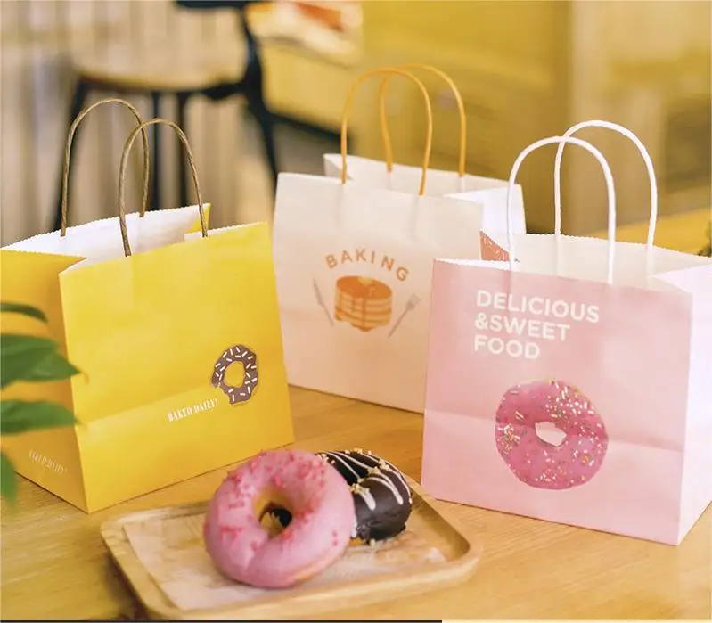 Recycled Restaurant bakery Food Takeaway white brown kraft paper bag food shopping bag custom gift bags with twisted handles