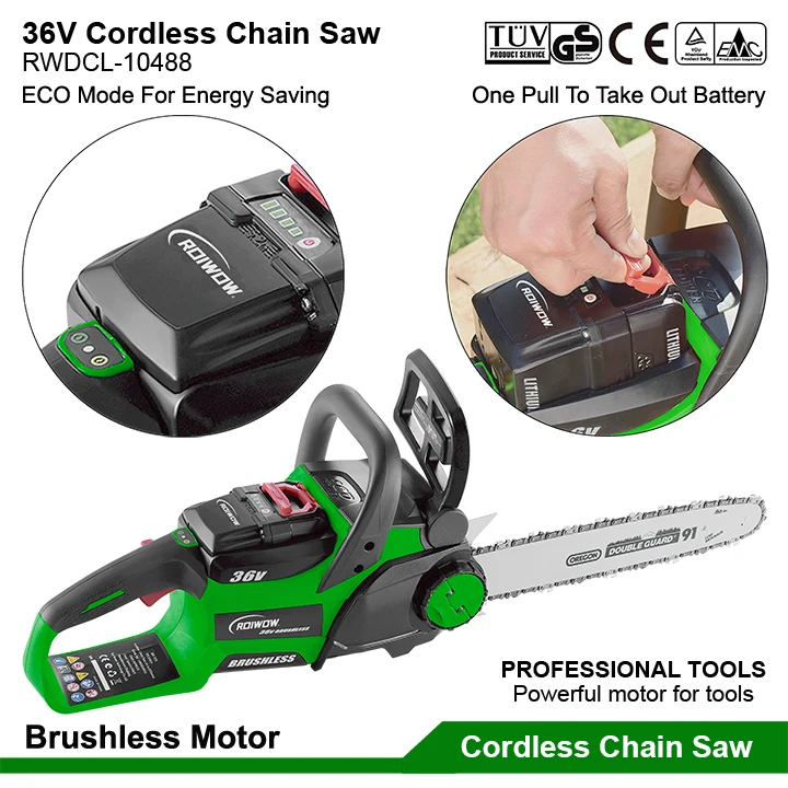 Cordless Chainsaws 36V Lithium Battery Powered Hand Chain Saw Professional 14 Inch Trees Wood Small Electric Cordless Chain Saws