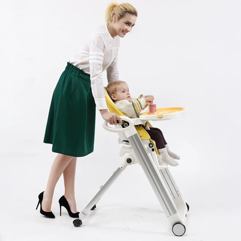 Luxury PU fabric kids folding highchair baby feeding high chair