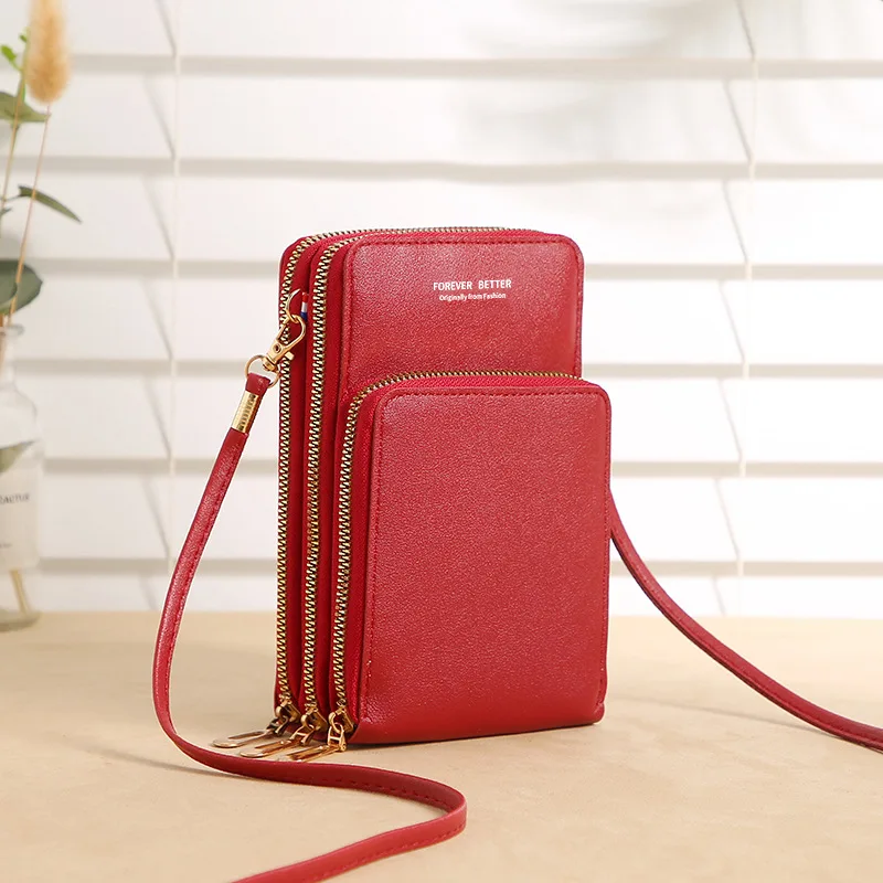 Hot Soft Leather Wallets Touch Screen Cell Phone Purse Cross body Shoulder Strap Handbag for Female