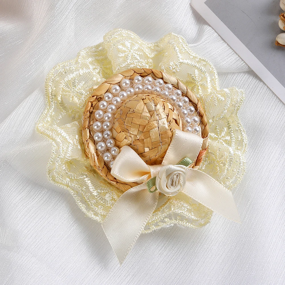 CN New Fashion Mini Millinery Lace Hair Clip for Girls Women Tea Party Hat Fabric Checked Wedding Accessories