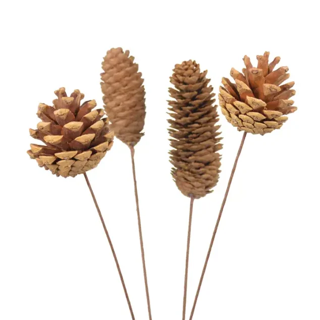 Hot sale christmas decorations hanging christmas trees with gold plated pine cones and pinecone with bamboo poples