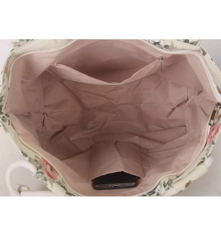 Women Tote Bag Canvas Handbag with Floral Printing Lady Japanese Casual Shopping Bag With Cotton Rope Handles  Drop Shipping