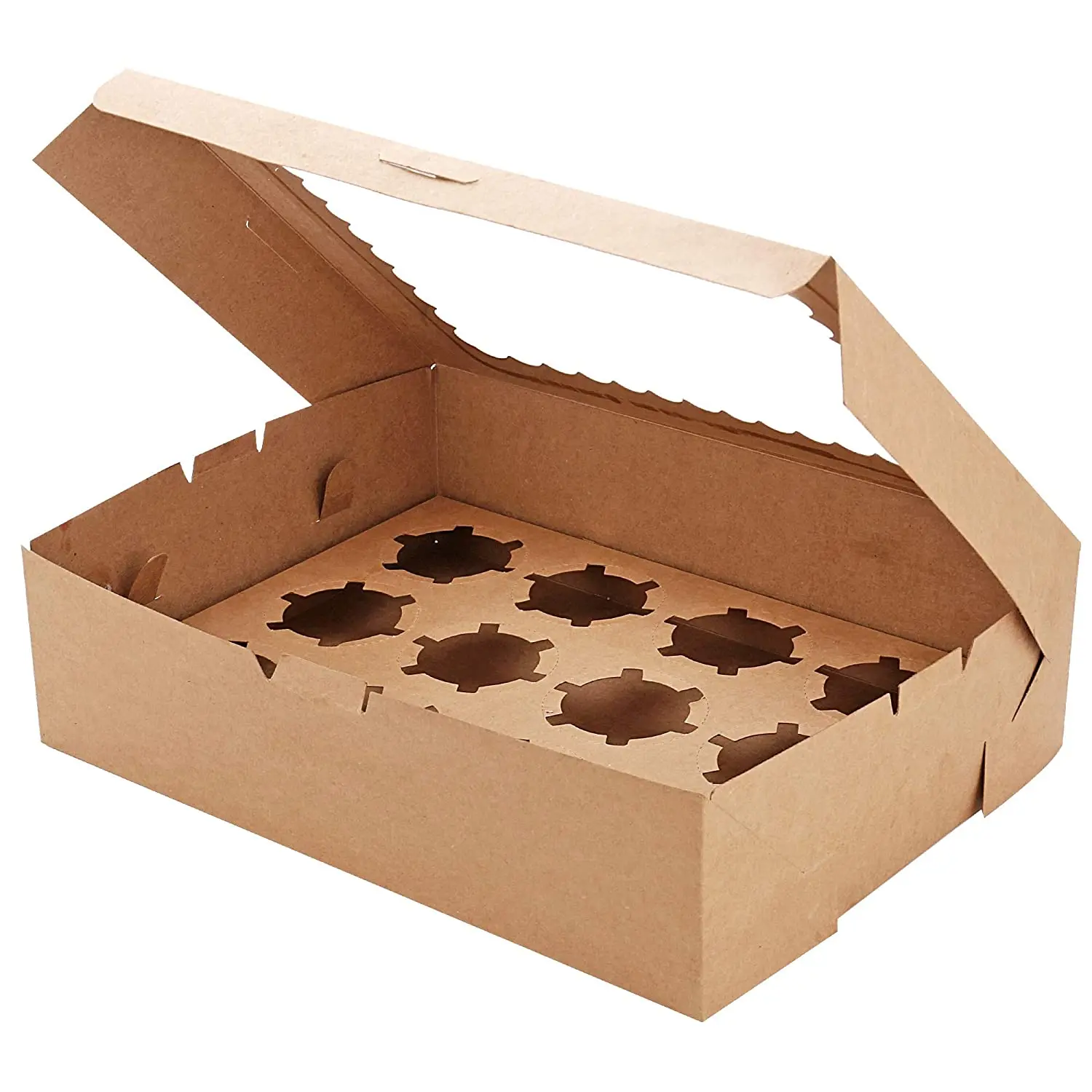 China Manufacturer Wholesale Kraft 12pcs Cupcake Box with Insert Transparent Window Bakery Box