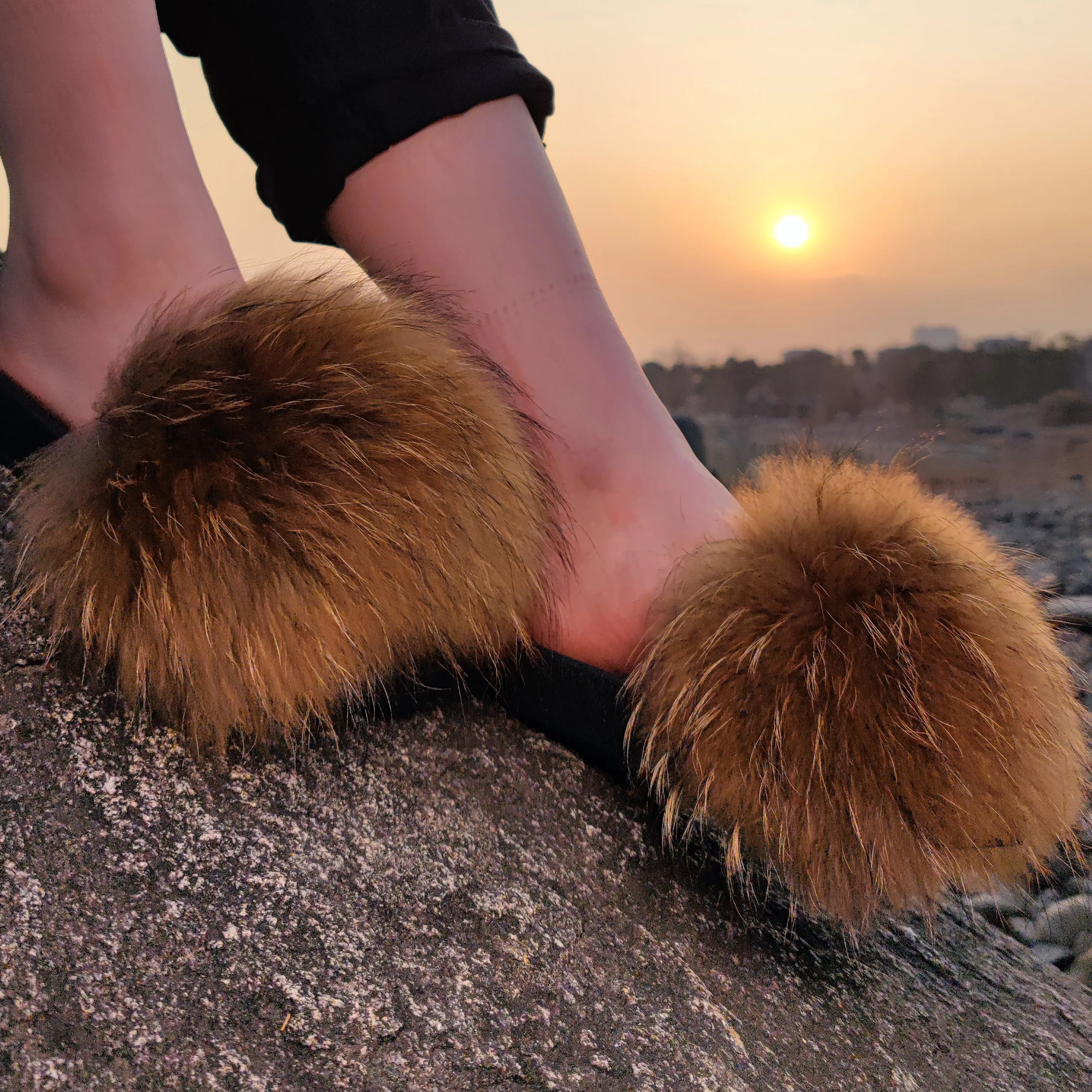 
Real Fox Fur Slippers Fur Slide Sandals Custom kids Fashion Fur Slides 