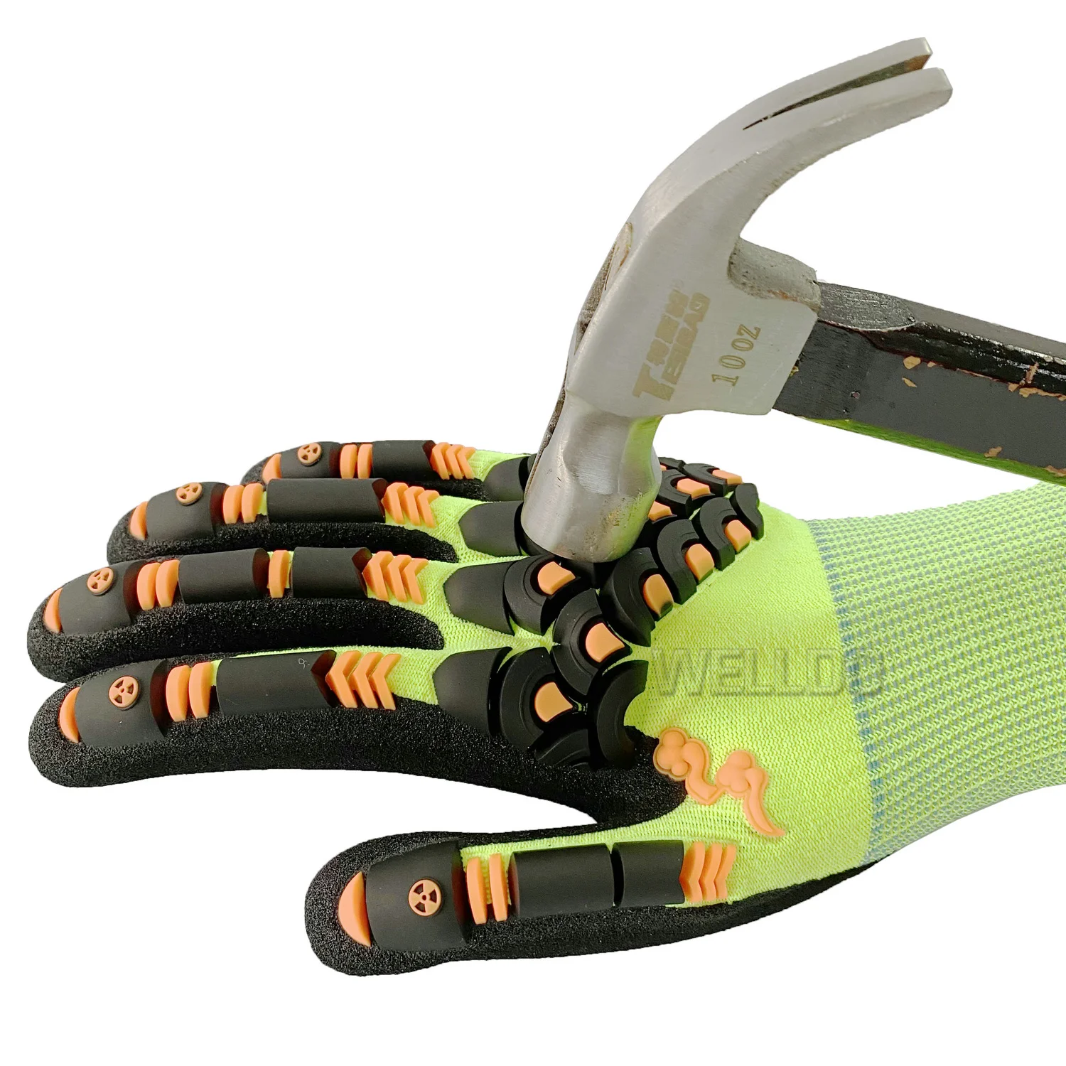 Impact Protection Work Gloves Hi-Viz Green Flexible and Breathable Glove