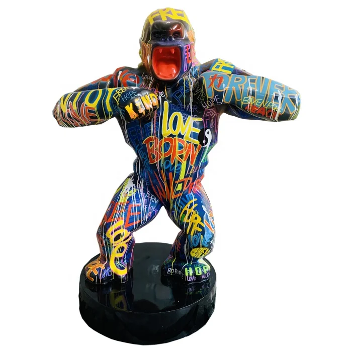 Customizing Popular Large Hand-painted Fiberglass Gorilla Statue for Art Gallery/Window display/Mall Decoration