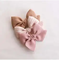Бант для волос на заказ маленьких девочек детские заколки розовый льняной бант