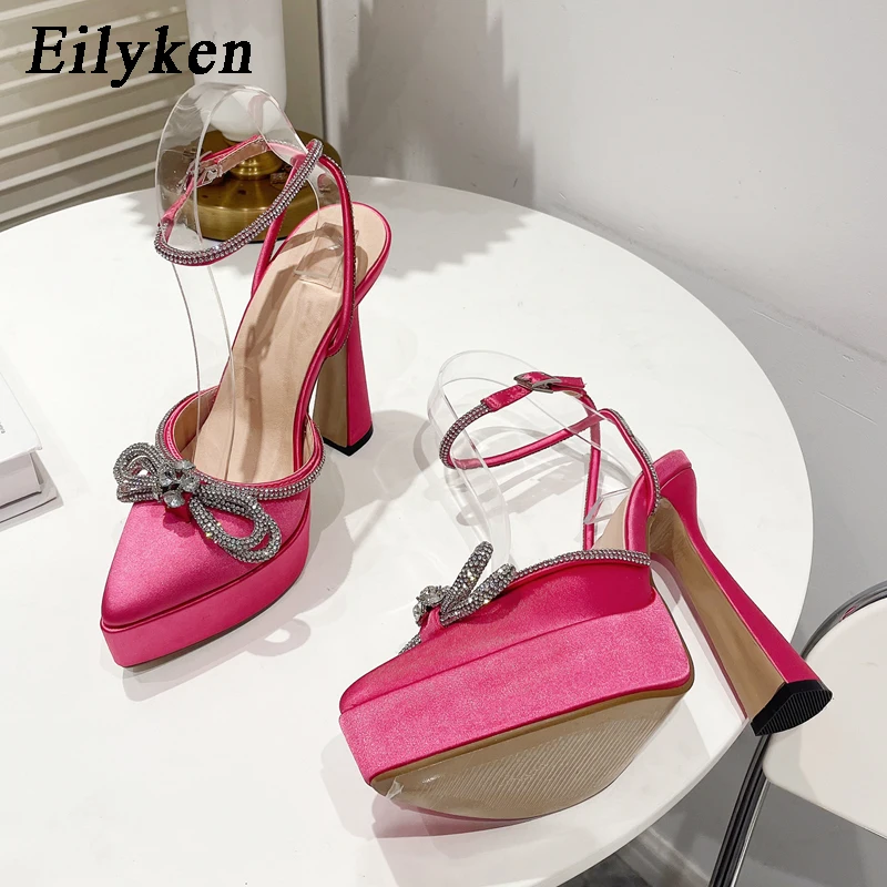 Eilyken New Brand Platform Women Pumps Party Wedding Buckle Strap Shoes Chunky High Heels ROME Sandals Summer Style Rhinestone