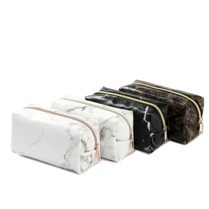 Portable Cosmetic Bag Travel Storage Pouch Pencil Eyelash Brush Storage Case Women Luxury Marble Makeup Bag with Gold Zipper