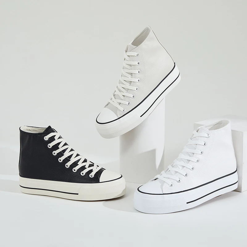 XRH Wholesale 4.1CM Women Custom Logo White Platform Sneakers Walking Style Tennis Woman Canvas Platform Shoes For Men