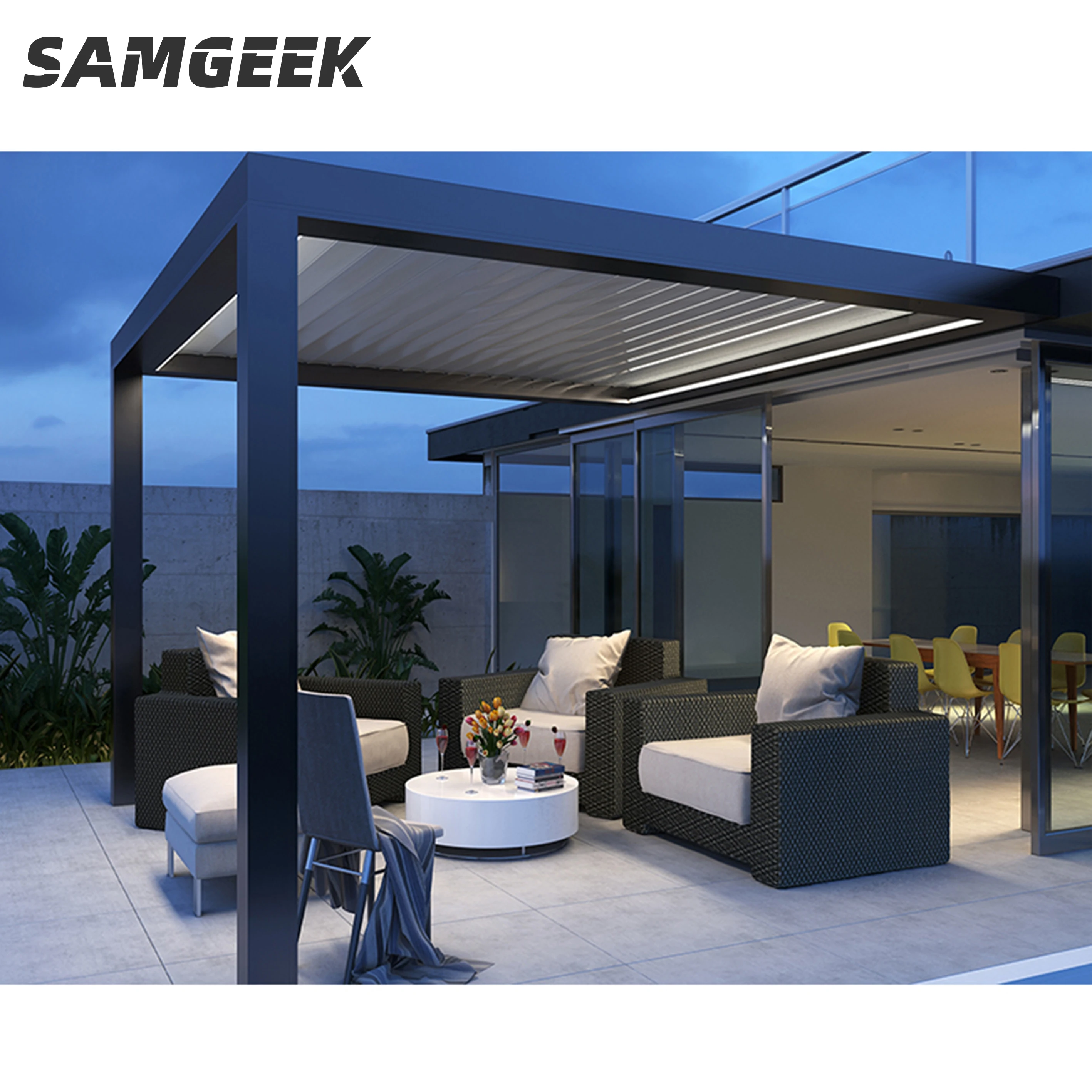 Garden building independent waterproof electric shutter pavilion pavilion UV-resistant aluminum pergola