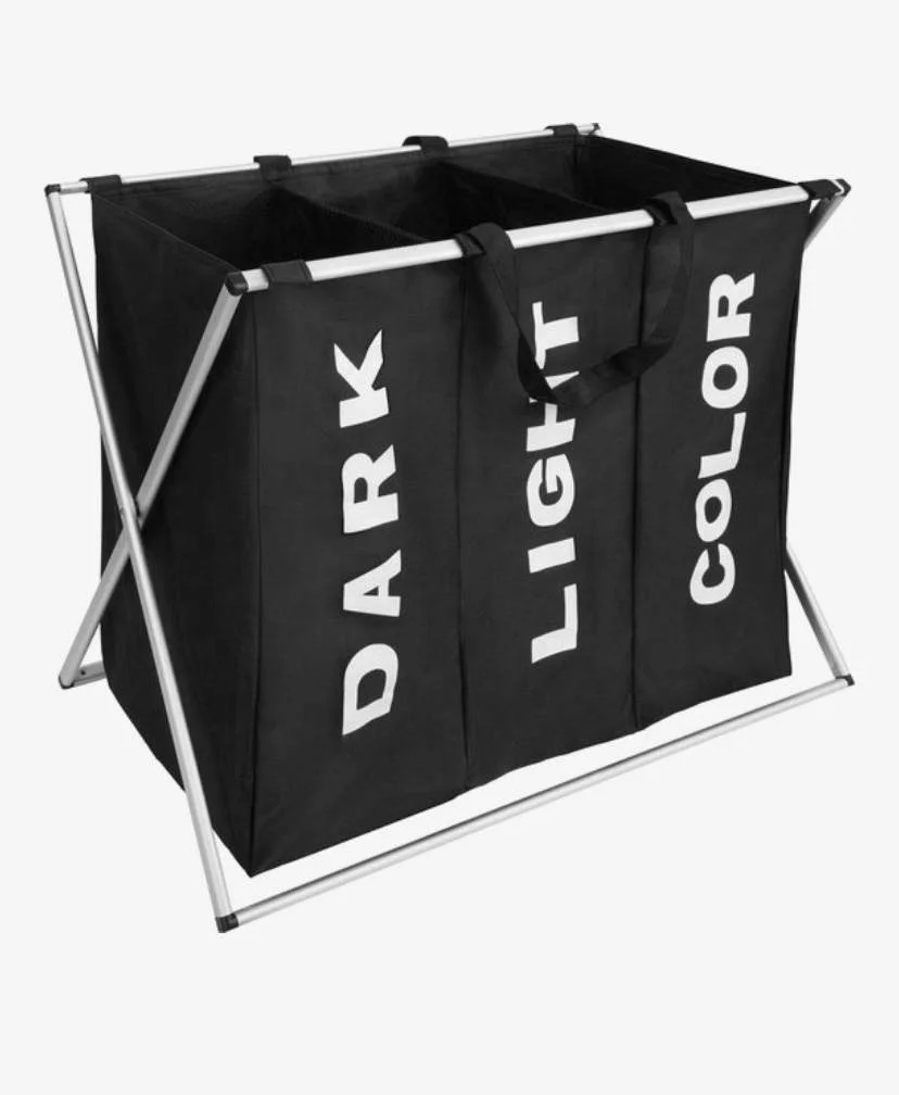Hot Sale Factory Price 3 Compartments Black Color Waterproof Oxford Fabric Aluminum Frame Foldable Laundry Basket