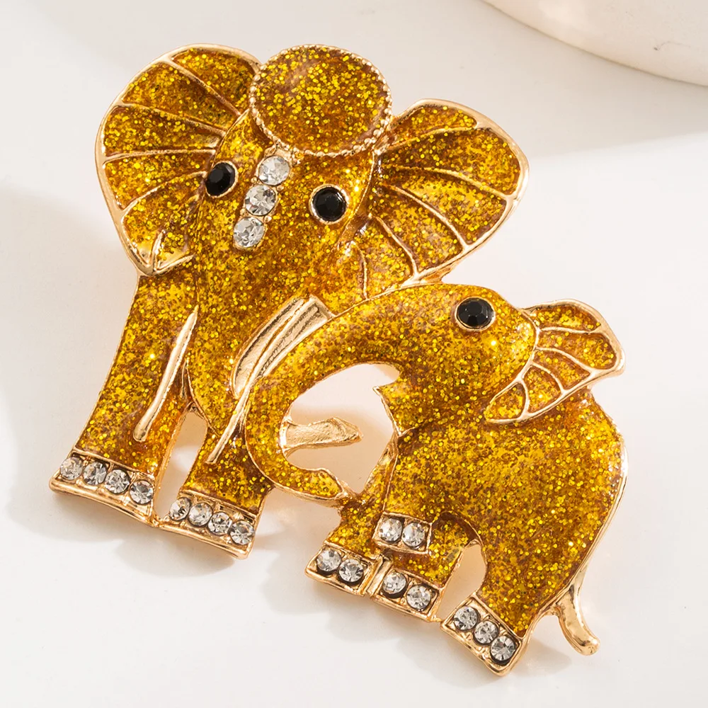 Fashion Cute Mother Child Elephants Enamel Brooch with Zircon Lucky Jewelry Women Men Wedding Gift Party Bag Accessories