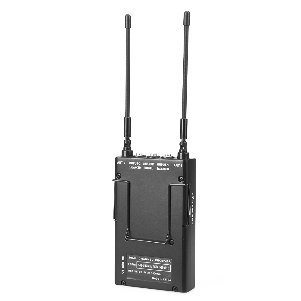 E-IMAGE MR-300 UHF Two- channel Metal body UHF/PLL Portable wireless Receiver for wireless microphone