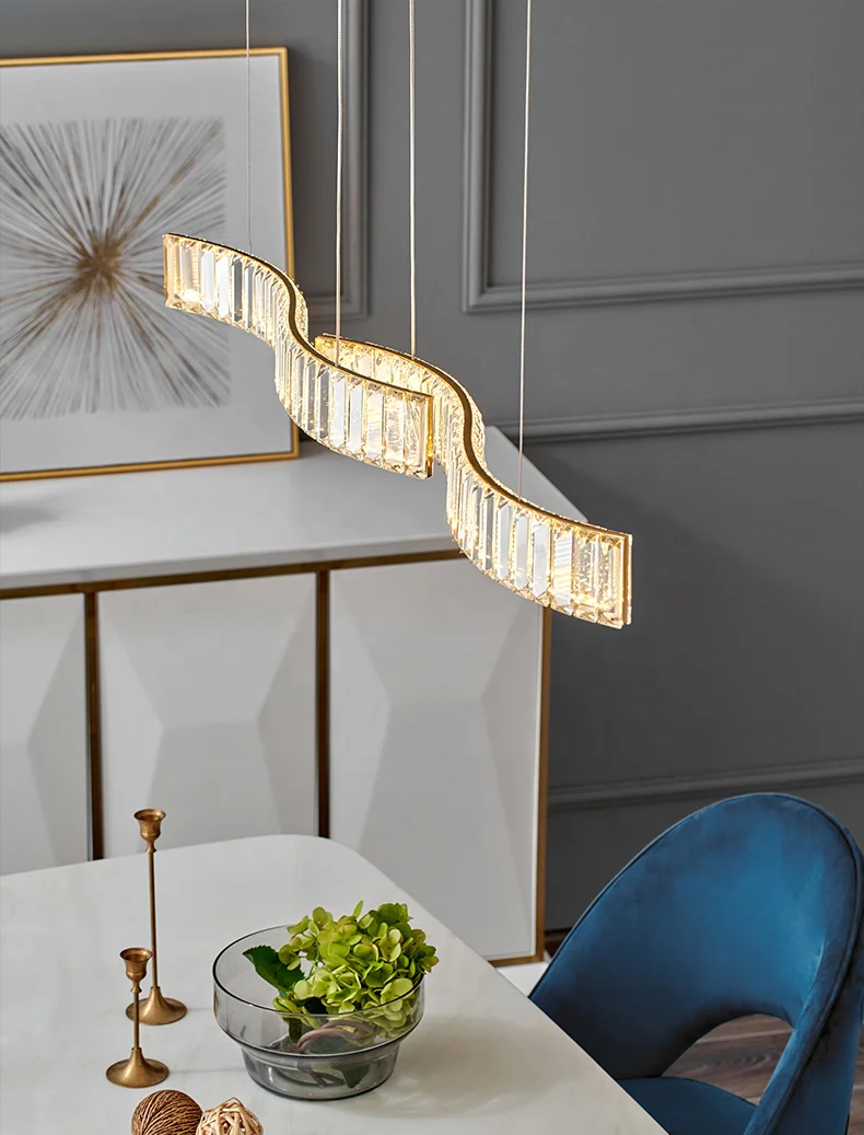 Modern simple circular LED circular crystal chandelier circle dining room stainless steel cable lamp