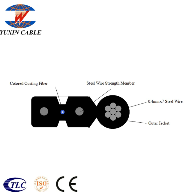 1 Core Outdoor Ftth Fiber Cable with 0.4mmx7 Galvanized Steel Wire