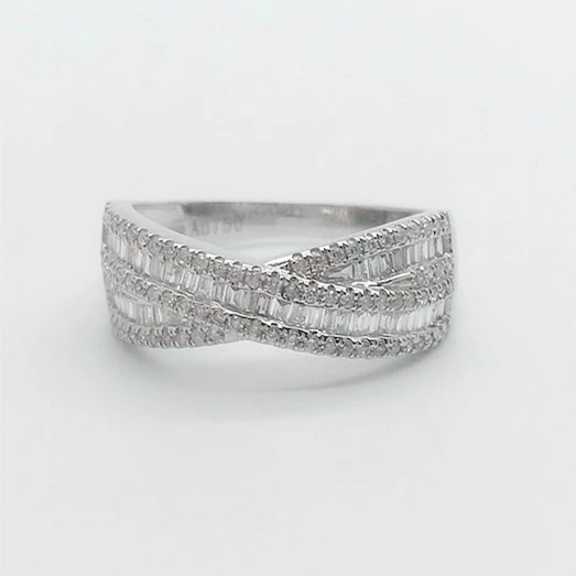 Fancy Cross Stacking rings concise luxury style shiny round and square shaped diamond 18K pure gold engagement ring