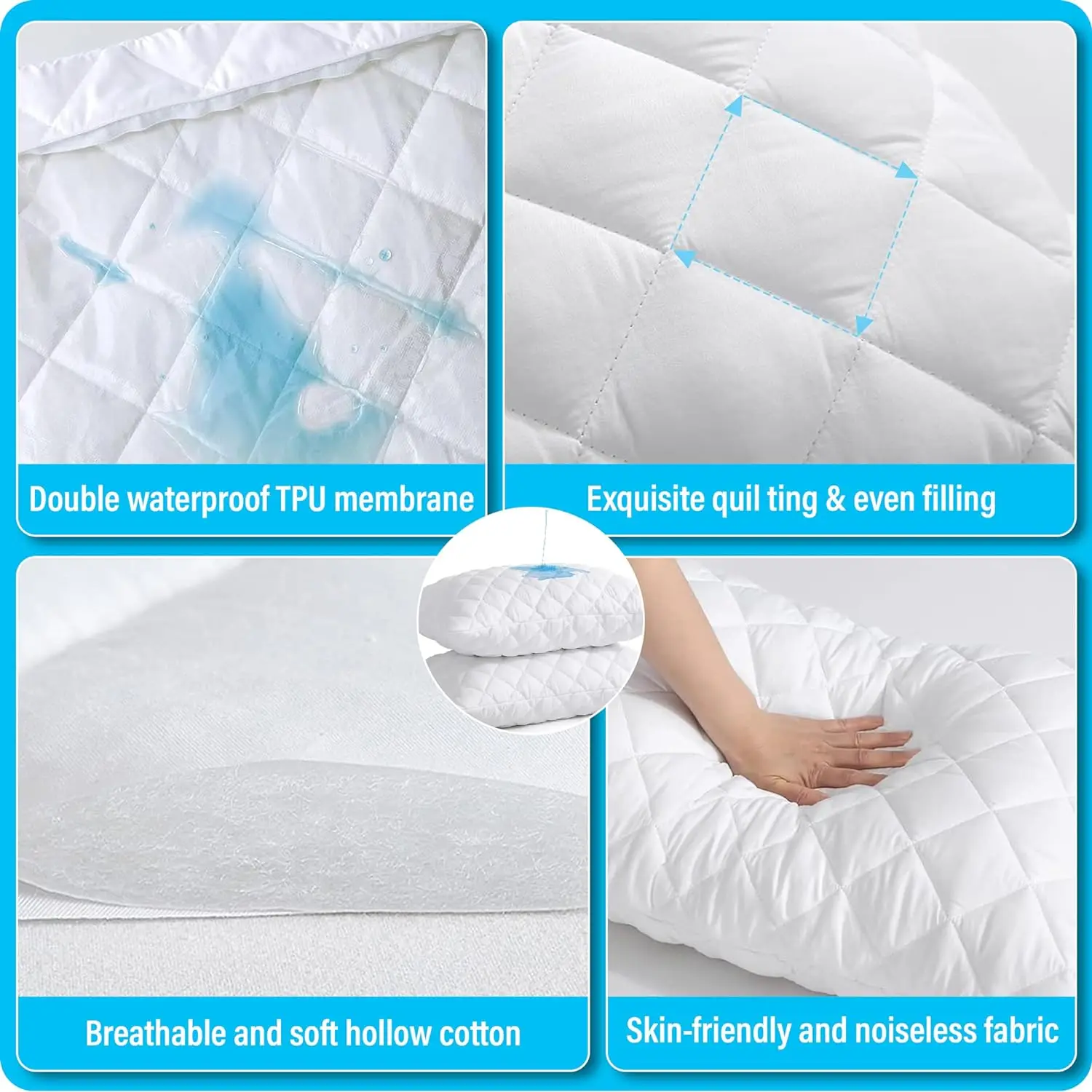Custom Waterproof Cotton/Bamboo/Terry Bed Bug Pillow Case Protector Pillow cushion cover Water Proof Cover with Zipper