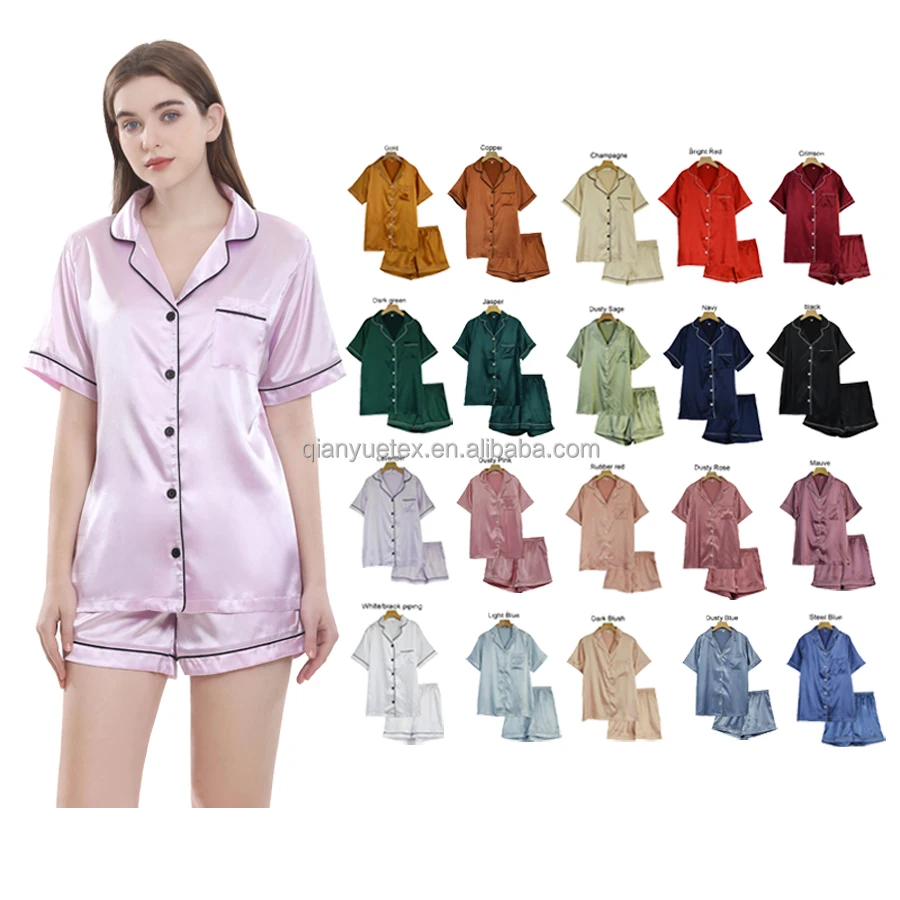 Factory Supplier Silk Pajama Set Women Short Sleeve Satin Pajamas