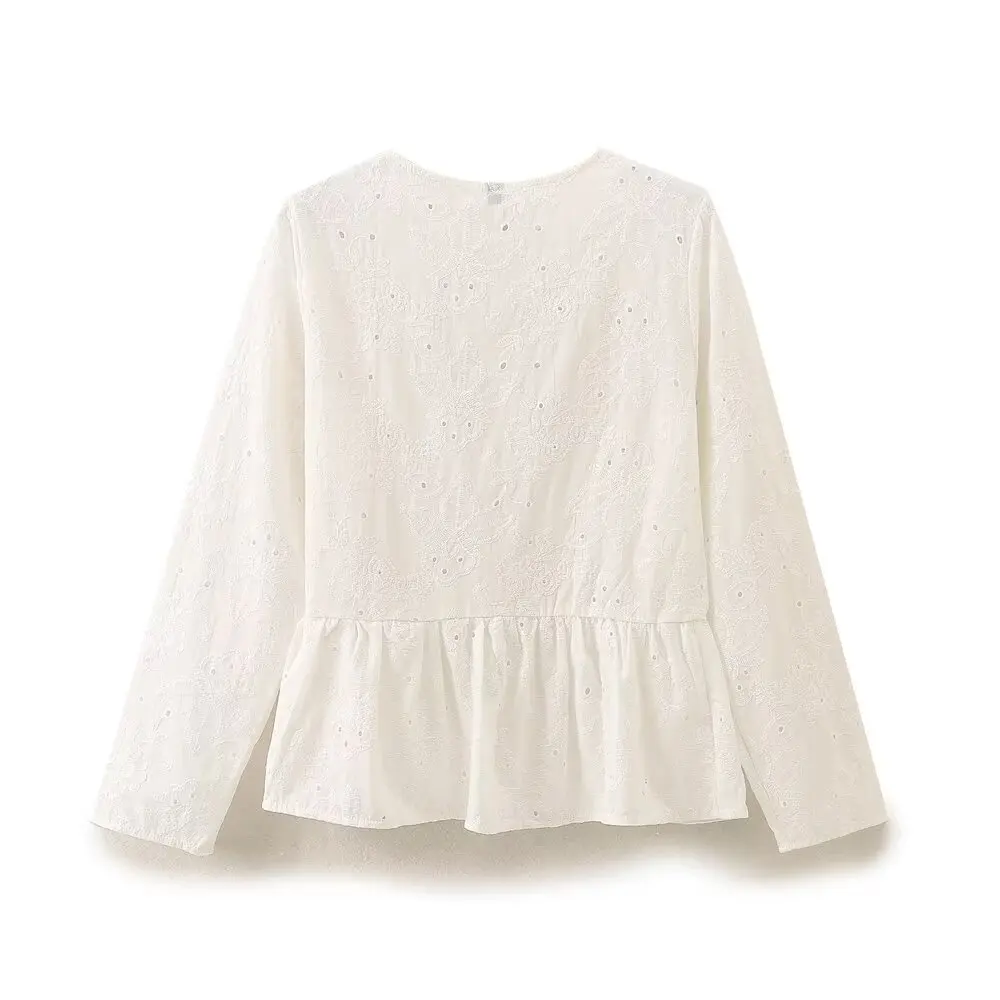 PB & ZA женские 2024 новые модные короткие блузки на шнуровке винтажные рубашки с длинным рукавом шикарные топы