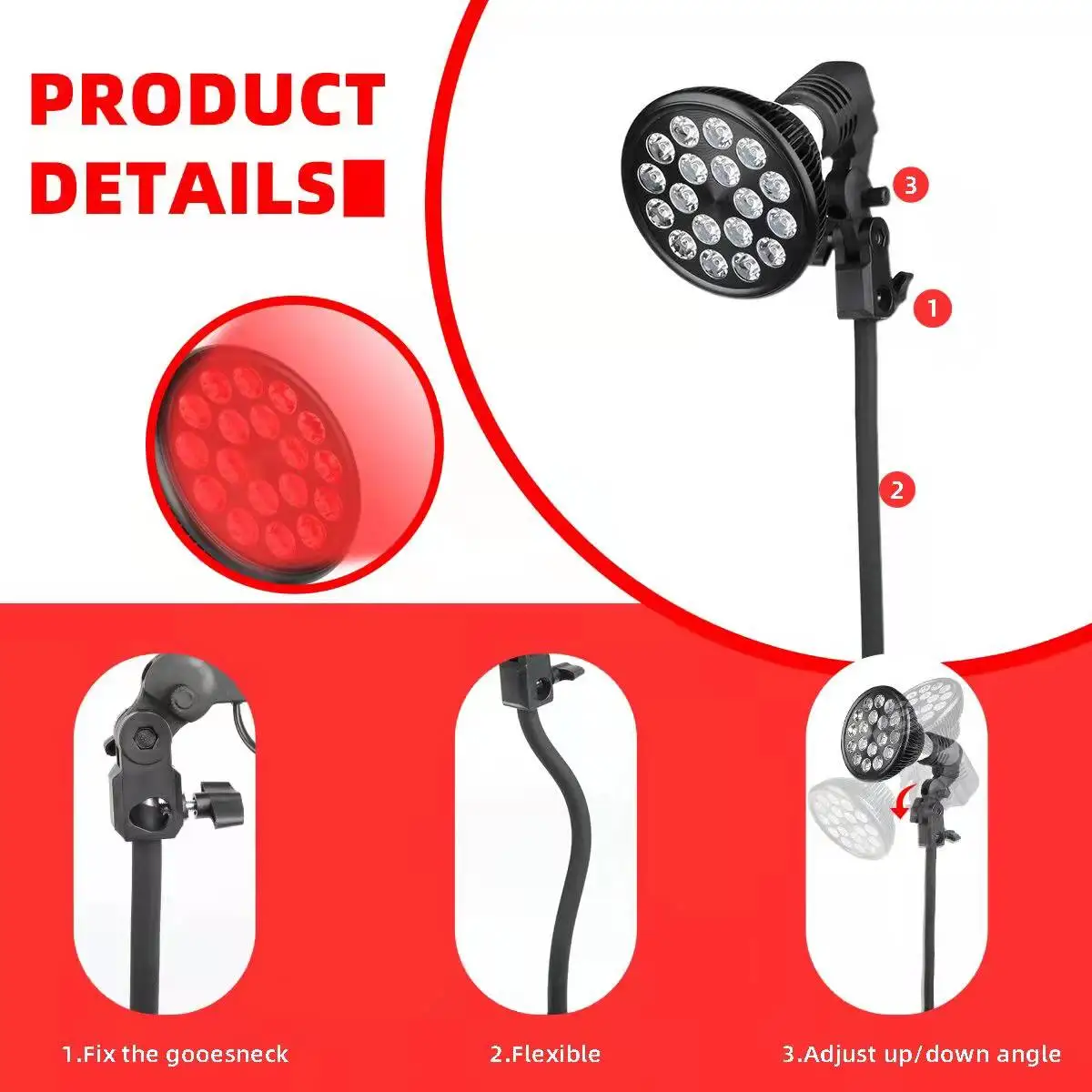 RLTTIME  Portable Bulb With Stand Join Pain Relief 660nm 850nm Red near Infrared Lamp 54w PDT Red Light Therapy for arthritis